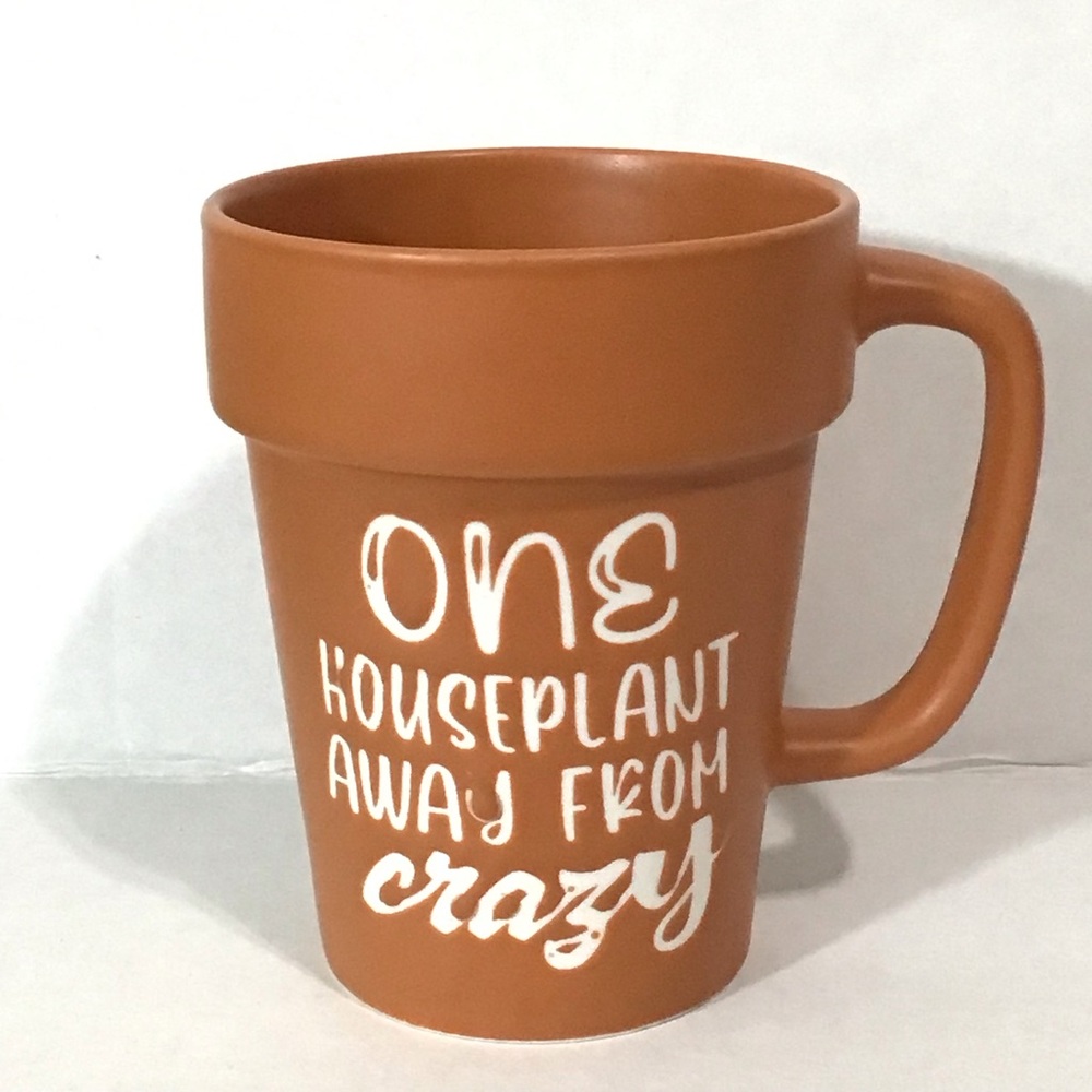 One Houseplant Away From Crazy‎ Terracotta Coffee Planter Mug 16 OZ Unused